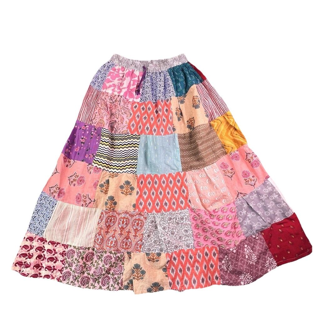 Boho Colorful Patchwork Indian Handmade Women’s Cotton Skirt Onesize Hippie